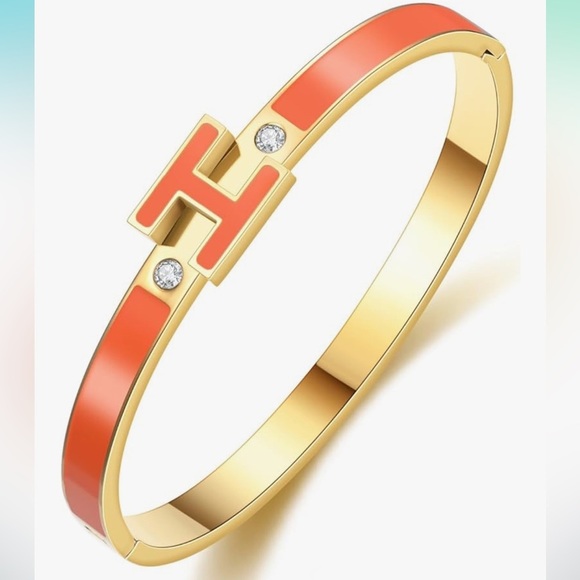 H bangle bracelet in Gold and Orange high end designer look - Picture 1 of 4